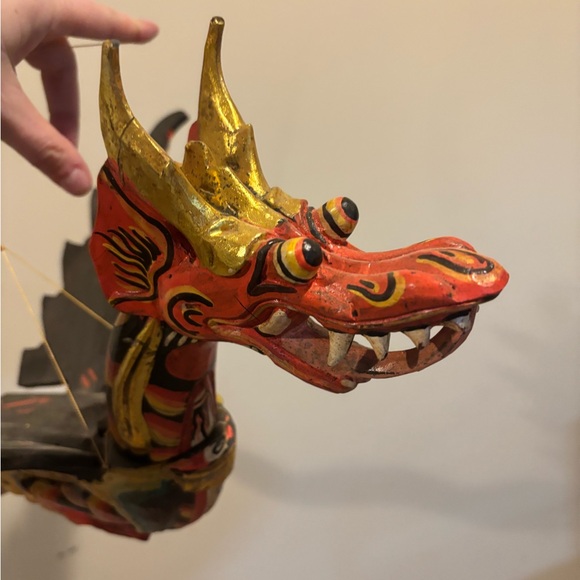 Handcrafted wooden Dragon Sculpture - Red and Gold - Picture 3 of 6